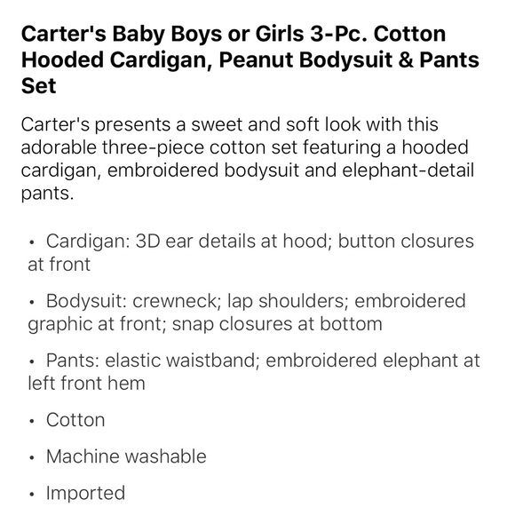 CARTER’S Baby Boys OR Girls 3-pc Hoodie set 9mos - Picture 6 of 6
